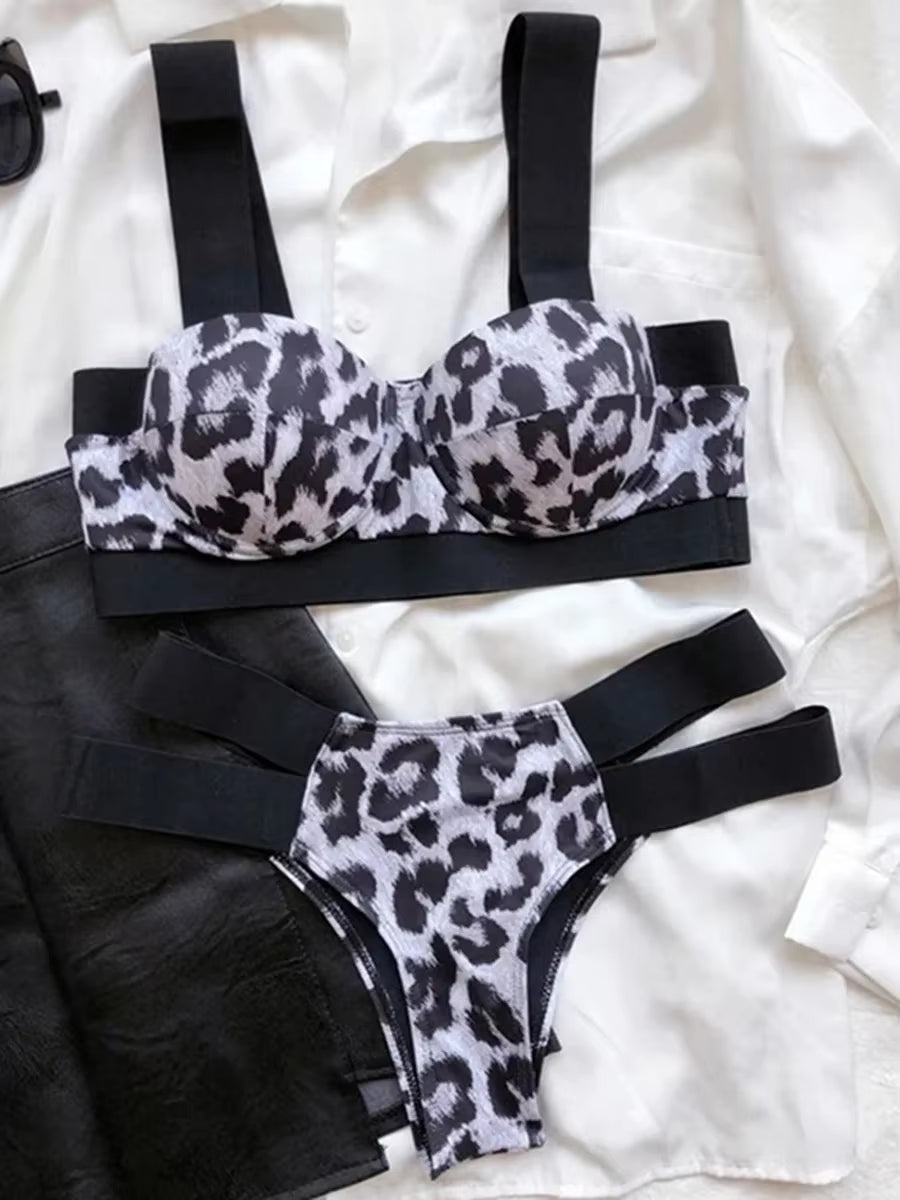 Leopard High Waist Bikini Push up Bra Cup Bikinis 2025 Women Swimsuit Female Swimwear Two Piece Bikini Set High Cut Bathing Suit