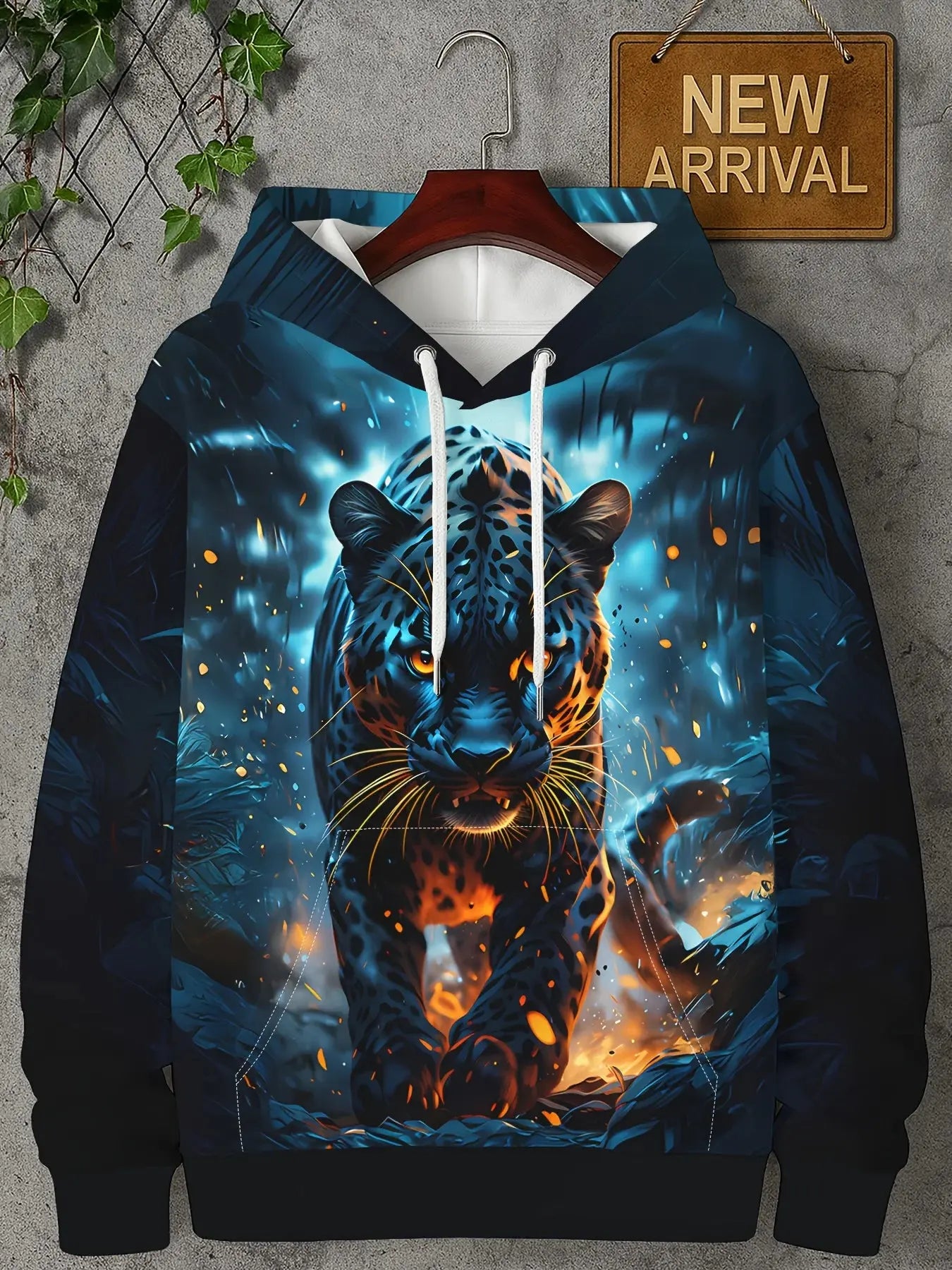 Sweat à capuche pour homme Jungle Line à motif léopard, manches longues, style décontracté, idéal pour automne et printemps