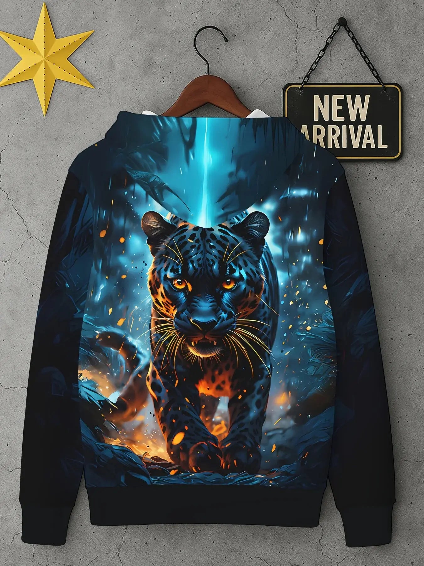 Sweat à capuche à manches longues pour homme Jungle Line avec motif léopard, style décontracté, parfait pour le printemps et l'automne.