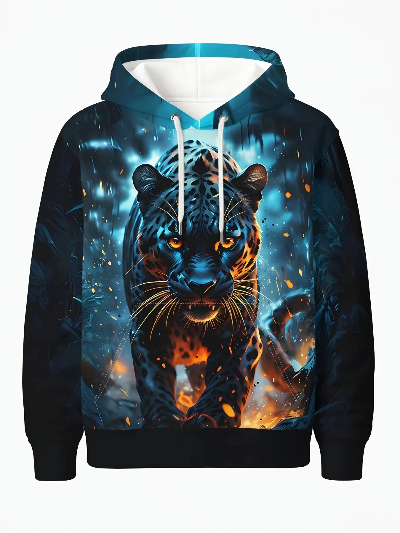 Sweat à capuche homme Jungle Line en molleton à imprimé léopard, manches longues, style décontracté pour automne et printemps.