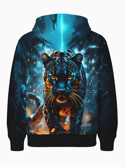 Sweat à capuche homme Jungle Line à motif léopard, manches longues, style décontracté, idéal pour automne et printemps.