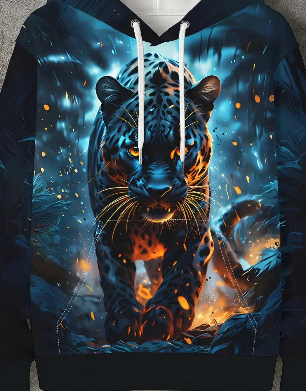 Sweat à capuche homme Jungle Line à imprimé léopard, manches longues, style décontracté pour automne et printemps.