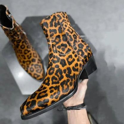 Brown Leopard Print Leather Boots – Stylish & Durable