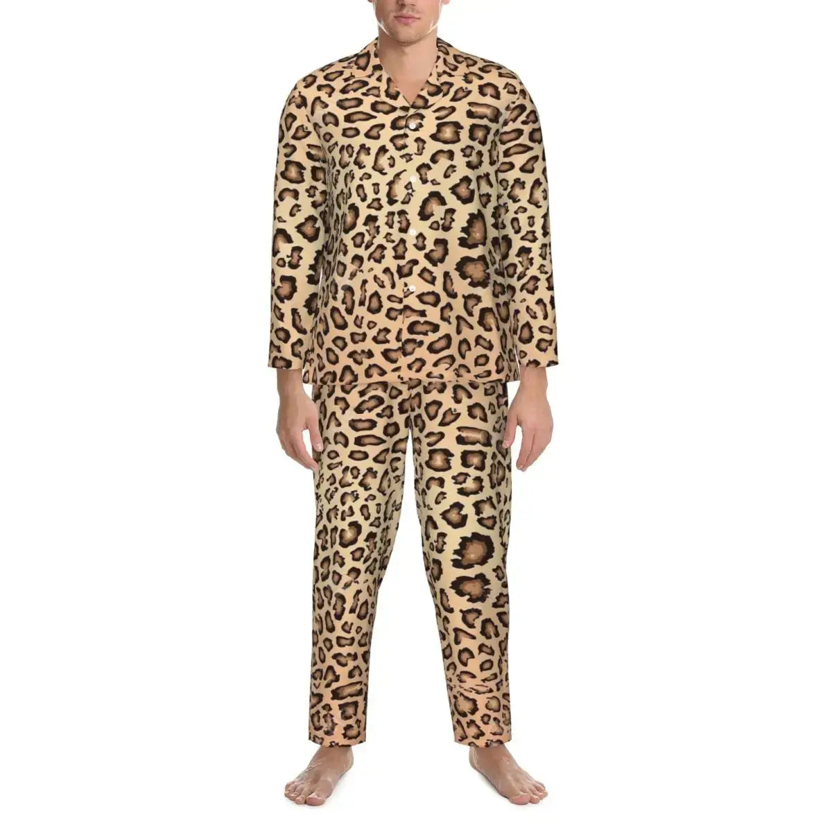 Pajamas Man Brown Leopard Print Sleep Sleepwear Jungle Line