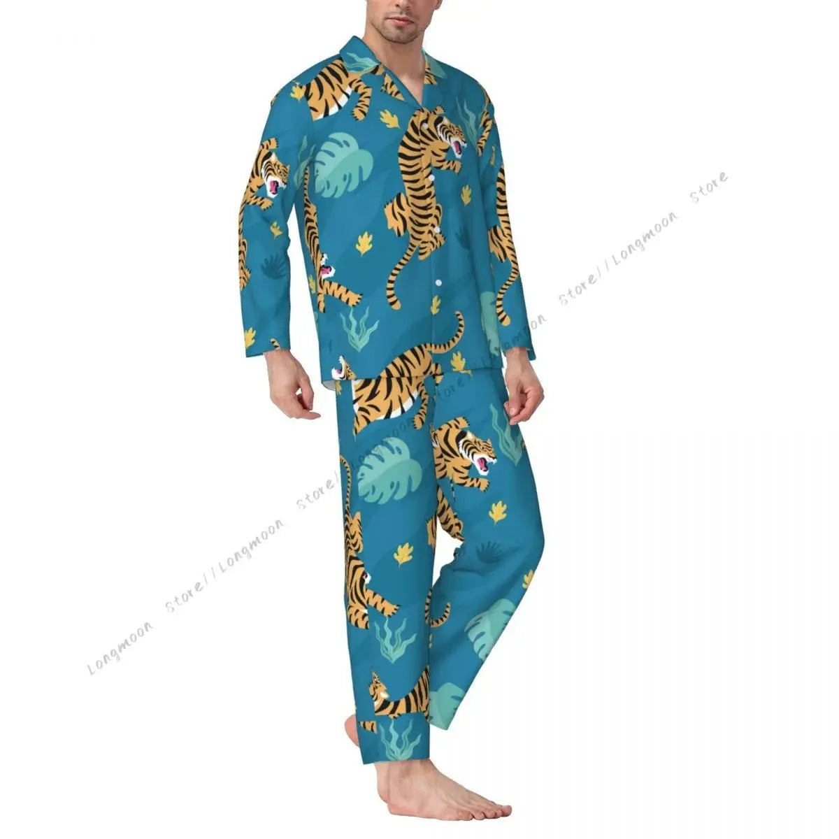Mens Pajamas Sets Home Suits Tiger Leopard And Crocodile Jungle Line