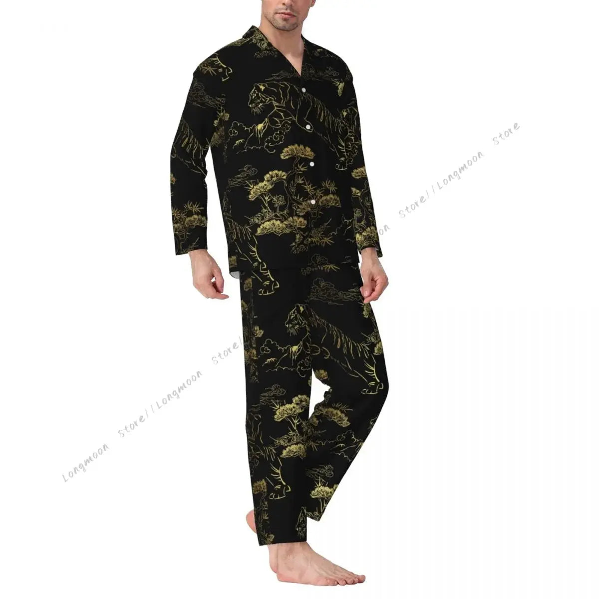 Mens Pajamas Sets Home Suits Tiger Leopard And Crocodile Jungle Line