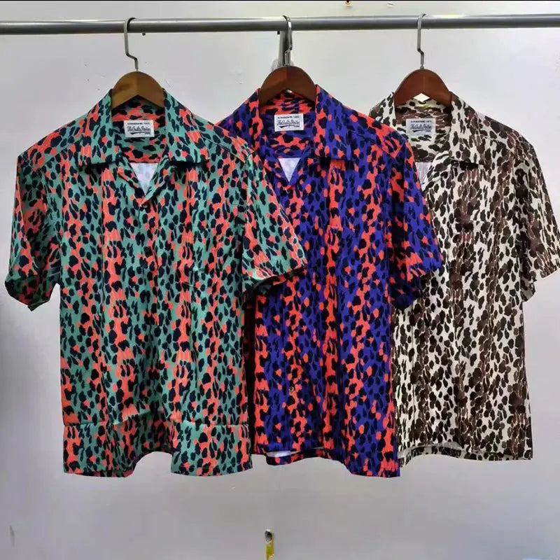 2024ss Summer New Leopard Print Full Print Casual Hawaii Shirts Men Woman 1:1 Good Quality Loose Short Sleeve T Shirt - Jungle Line