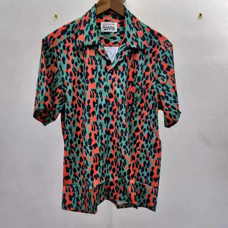 2024ss Summer New Leopard Print Full Print Casual Hawaii Shirts Men Woman 1:1 Good Quality Loose Short Sleeve T Shirt - Jungle Line