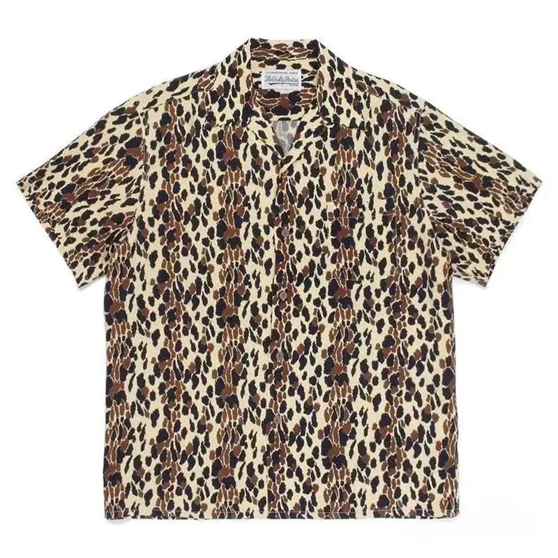 2024ss Summer New Leopard Print Full Print Casual Hawaii Shirts Men Woman 1:1 Good Quality Loose Short Sleeve T Shirt - Jungle Line