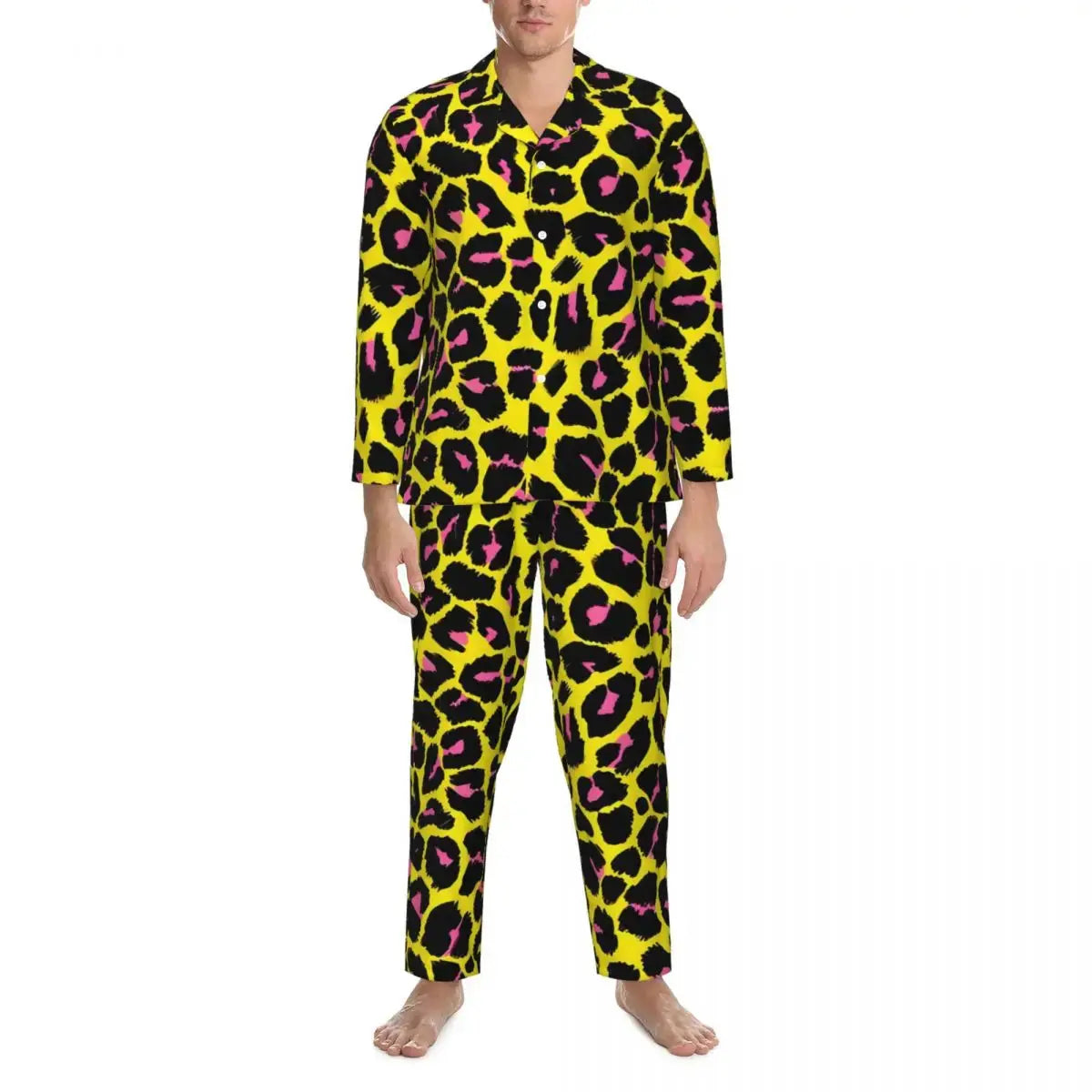 Leopard Print Sleepwear Autumn Yellow Pink and Black Casual Jungle Line