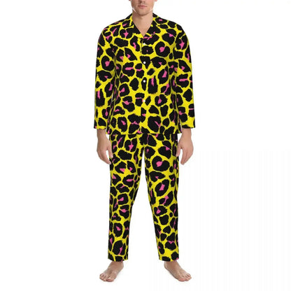 Leopard Print Sleepwear Autumn Yellow Pink and Black Casual Jungle Line