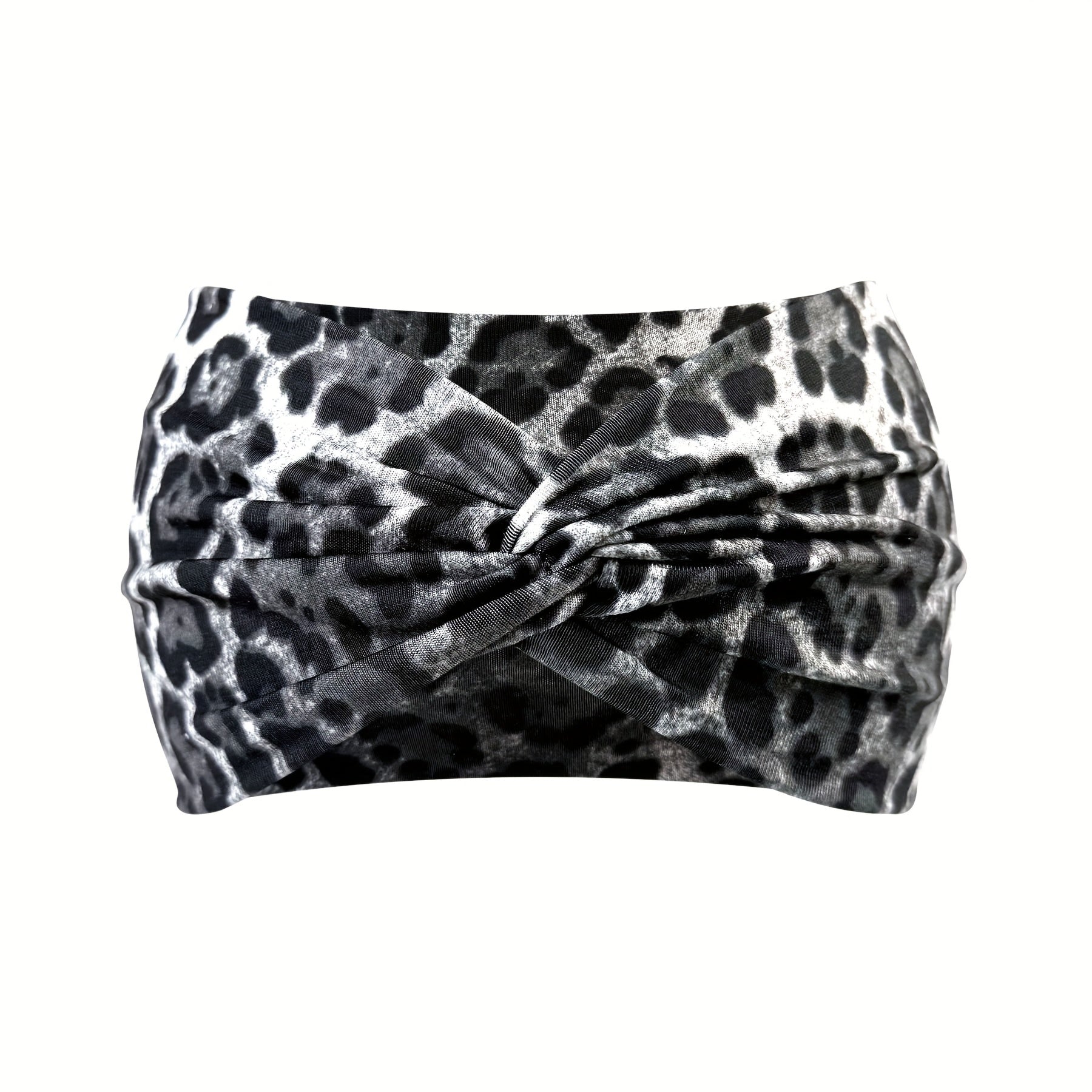 1pc Fashion Leopard Print Women's Yoga Headband - Knitted Elastane Wide Knot Sports Sweatband for Normal Hair - Jungle Line