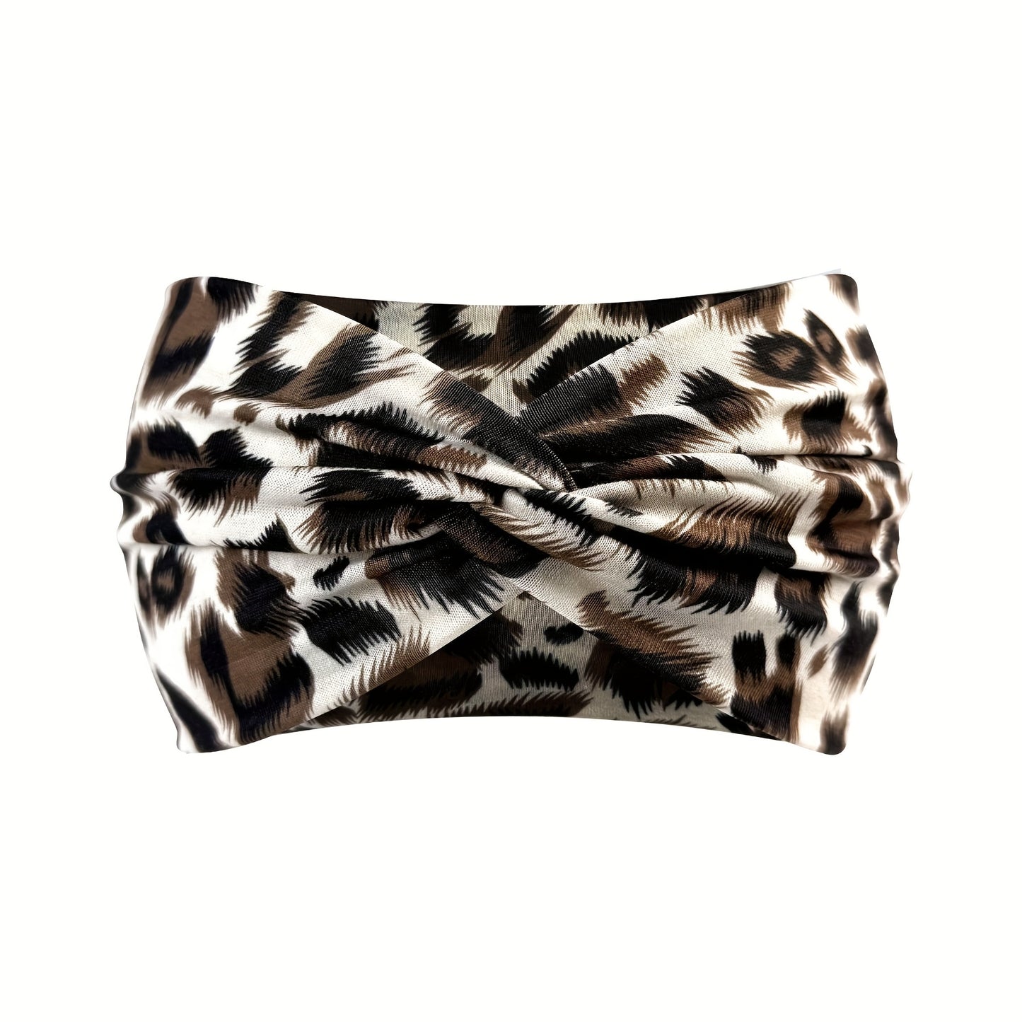 1pc Fashion Leopard Print Women's Yoga Headband - Knitted Elastane Wide Knot Sports Sweatband for Normal Hair - Jungle Line