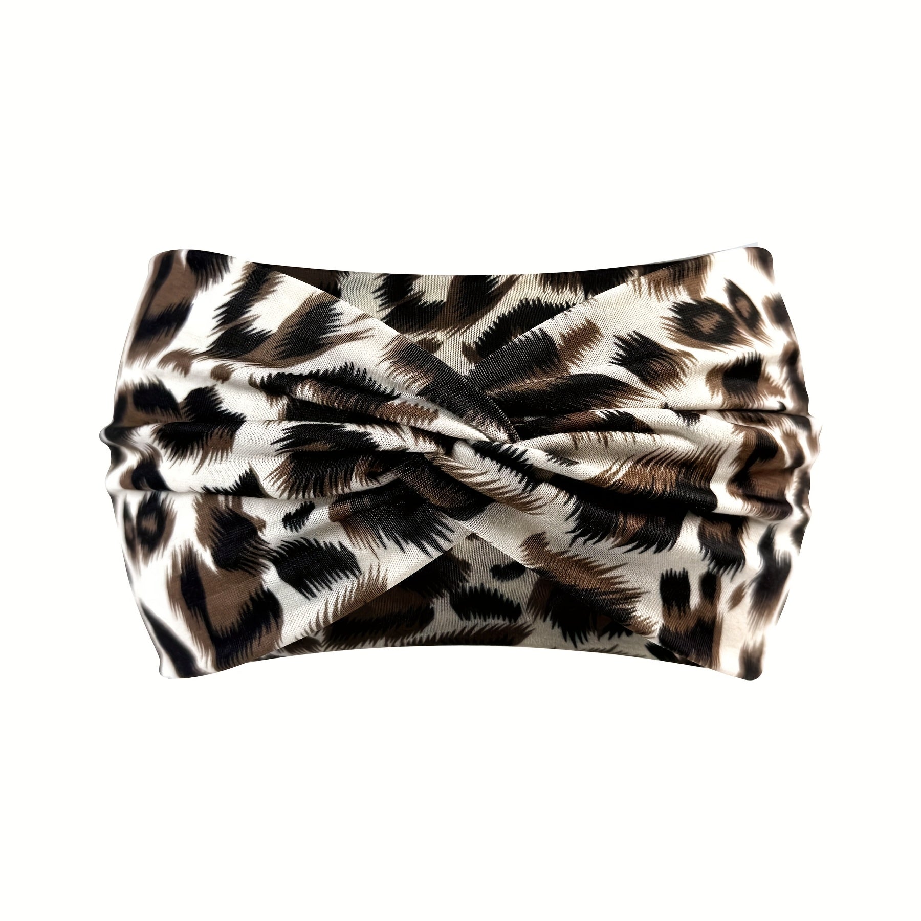 1pc Fashion Leopard Print Women's Yoga Headband - Knitted Elastane Wide Knot Sports Sweatband for Normal Hair - Jungle Line