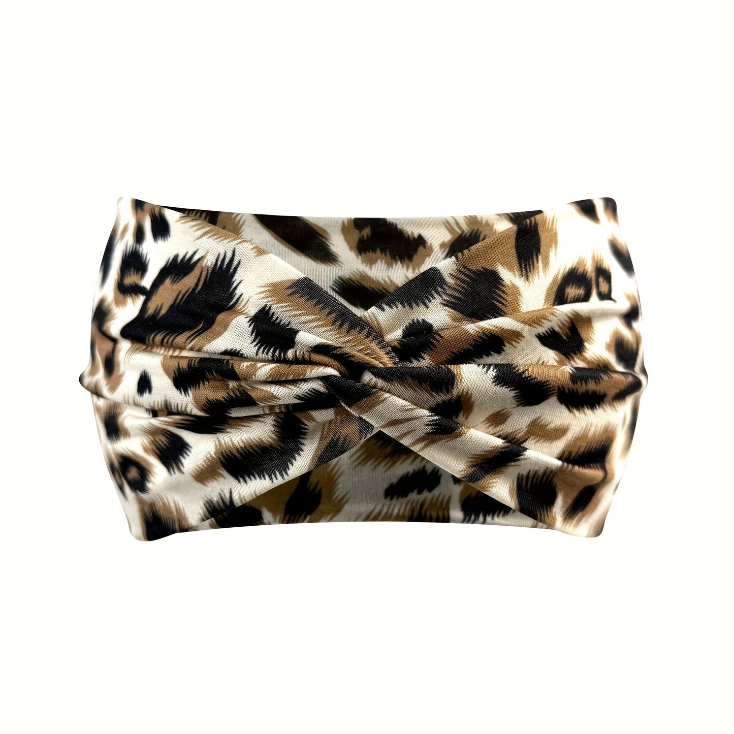 1pc Fashion Leopard Print Women's Yoga Headband - Knitted Elastane Wide Knot Sports Sweatband for Normal Hair - Jungle Line