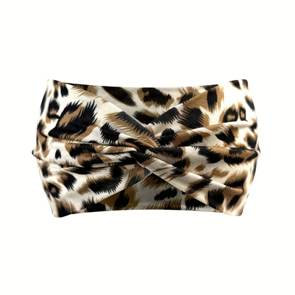 1pc Fashion Leopard Print Women's Yoga Headband - Knitted Elastane Wide Knot Sports Sweatband for Normal Hair - Jungle Line