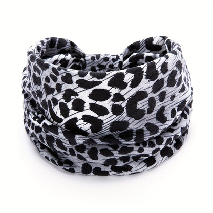 1pc Fashion Leopard Print Women's Yoga Headband - Knitted Elastane Wide Knot Sports Sweatband for Normal Hair - Jungle Line