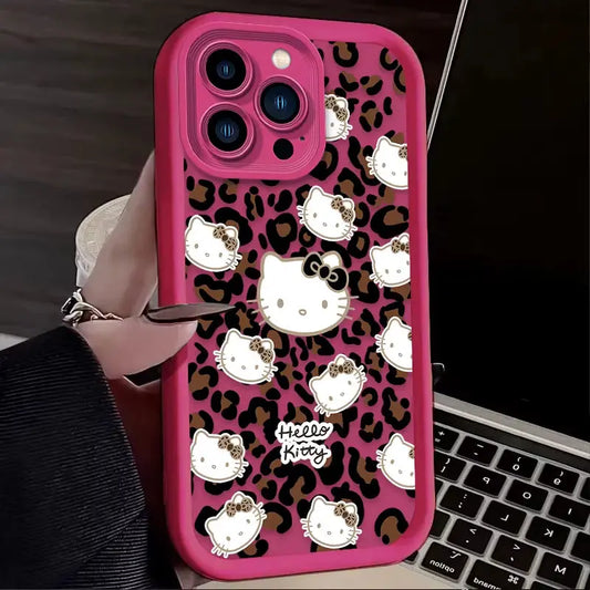 Hello Kitty Leopard Print Phone Case for Iphone 16 15 14 13 12 11 Pro Max XS X XR 8 7 6S plus SE 2020 Liquid Silicone Soft Cover