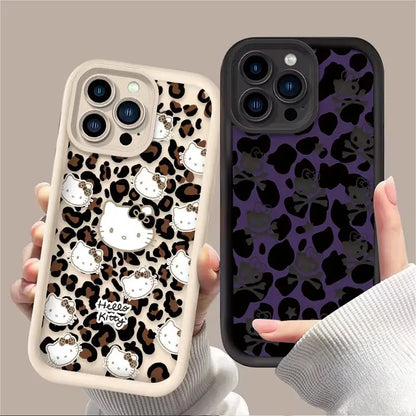Hello Kitty Leopard Print Phone Case for Iphone 16 15 14 13 12 11 Pro Max XS X XR 8 7 6S plus SE 2020 Liquid Silicone Soft Cover