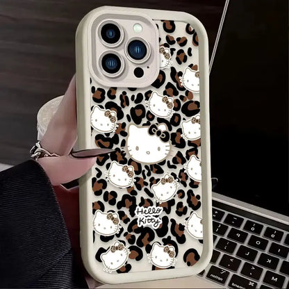 Hello Kitty Leopard Print Phone Case for Iphone 16 15 14 13 12 11 Pro Max XS X XR 8 7 6S plus SE 2020 Liquid Silicone Soft Cover