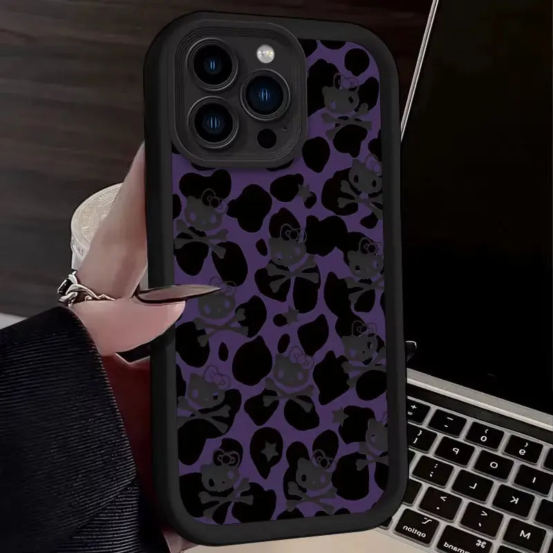 Hello Kitty Leopard Print Phone Case for Iphone 16 15 14 13 12 11 Pro Max XS X XR 8 7 6S plus SE 2020 Liquid Silicone Soft Cover
