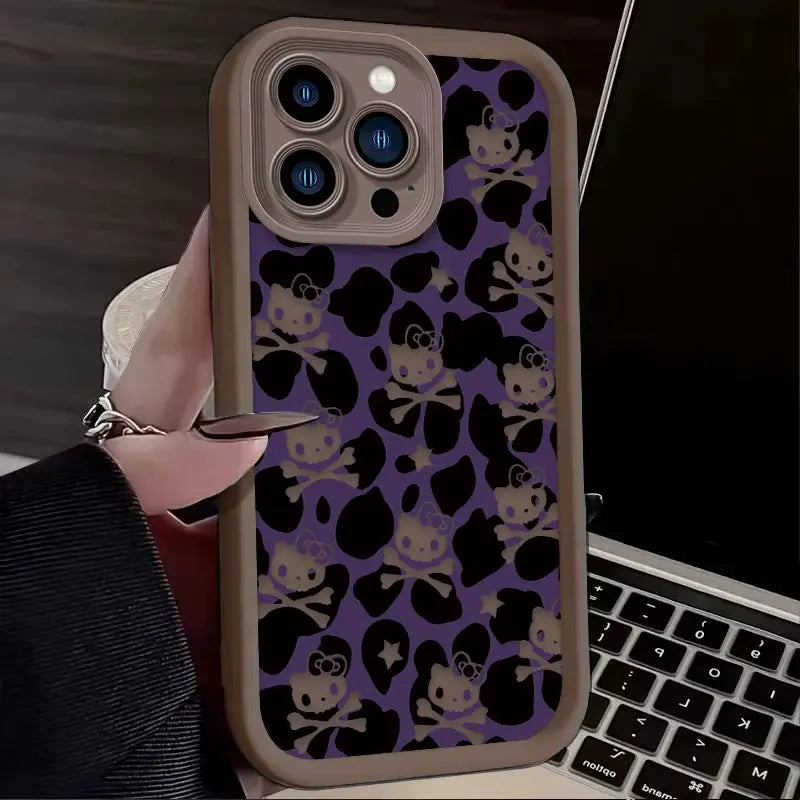 Hello Kitty Leopard Print Phone Case for Iphone 16 15 14 13 12 11 Pro Max XS X XR 8 7 6S plus SE 2020 Liquid Silicone Soft Cover