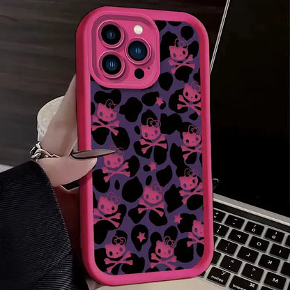 Hello Kitty Leopard Print Phone Case for Iphone 16 15 14 13 12 11 Pro Max XS X XR 8 7 6S plus SE 2020 Liquid Silicone Soft Cover
