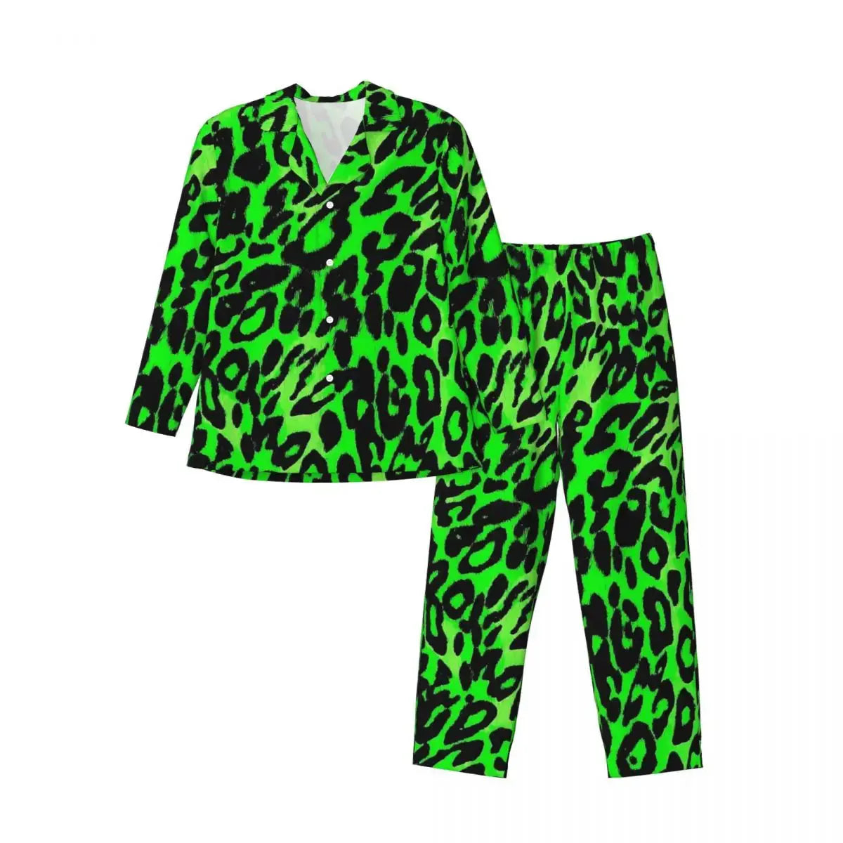 Green Leopard Texture Sleepwear Autumn Animal Print Jungle Line