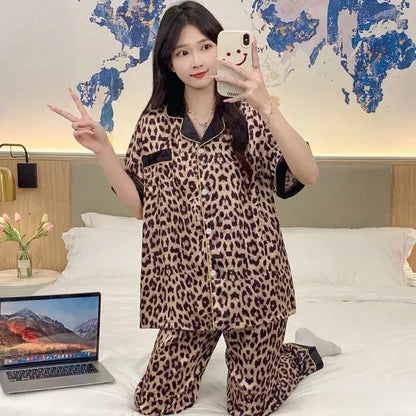 Ice silk advanced sense of leopard print women's pajamas - Jungle Line