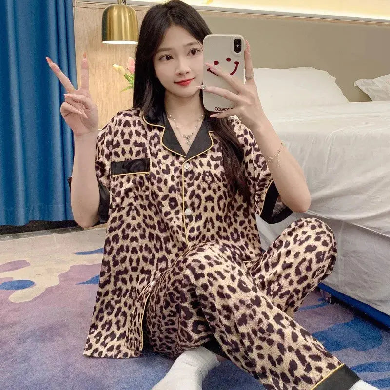 Ice silk advanced sense of leopard print women's pajamas - Jungle Line