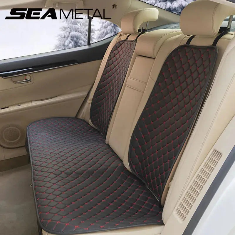 Black Leather Car Seat Covers by Jungle Line, designed for front and rear seats, suitable for all seasons.