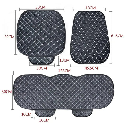 Black leather car seat covers by Jungle Line for front and rear seats, suitable for four seasons, designed for comfort and protection.