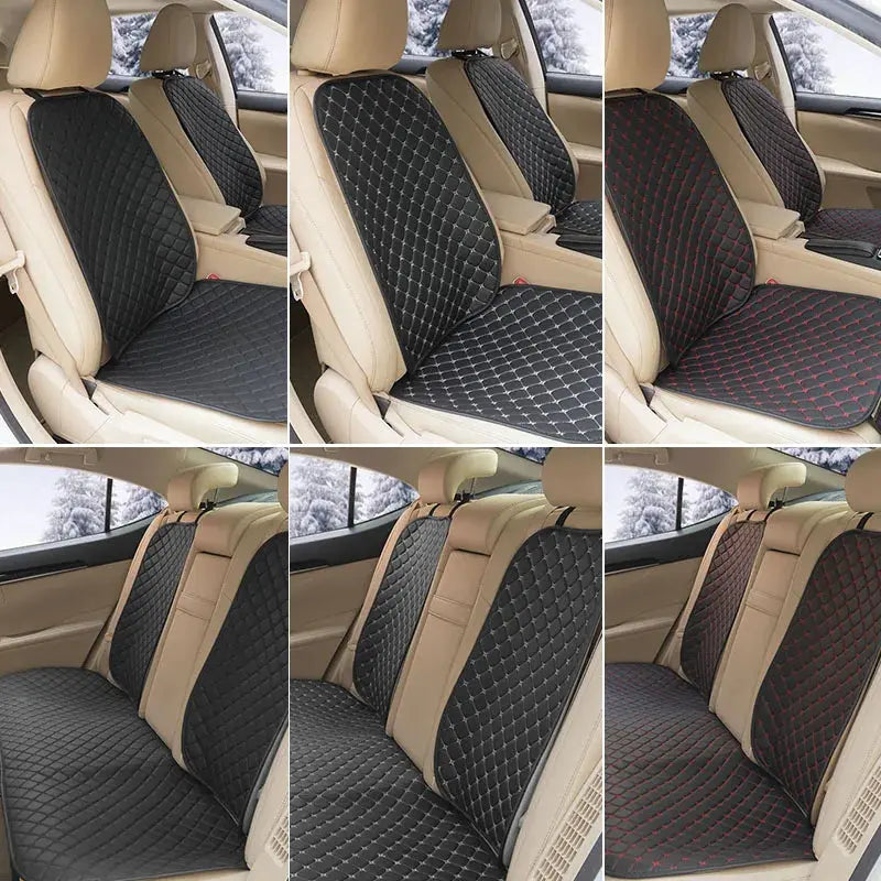 Black leather Jungle Line four-season car seat covers for front and rear seats, designed for comfort and protection.