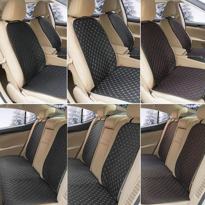 Black leather Jungle Line four-season car seat covers for front and rear seats, designed for comfort and protection.
