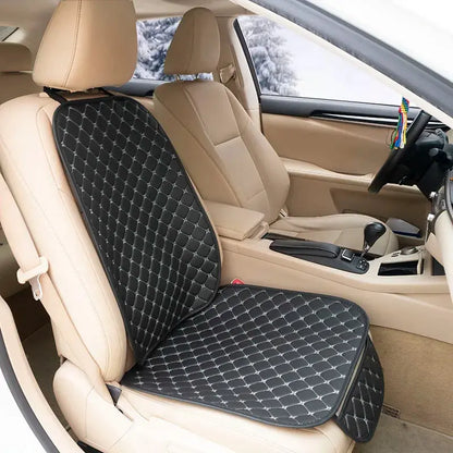 Black leather Jungle Line four seasons car seat covers for front and rear seats, offering durable protection and a sleek look.