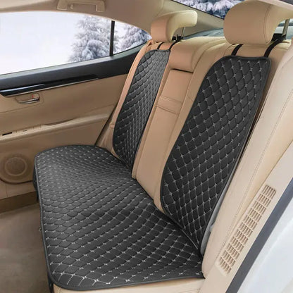 Black leather Jungle Line four seasons car seat covers for front and rear seats, designed for all-weather protection.