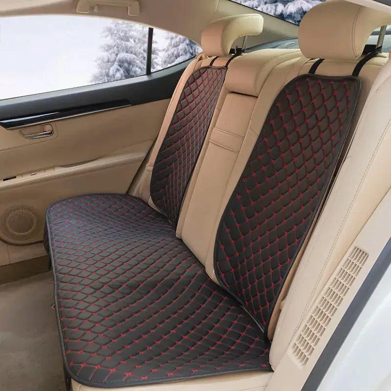 Black Leather Car Seat Covers by Jungle Line for front and rear seats, suitable for four seasons, designed for comfort and protection.