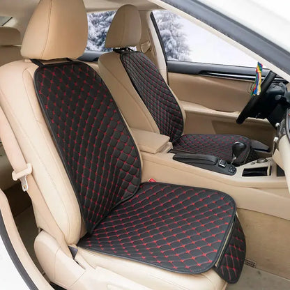 Black leather Jungle Line four seasons car seat covers for front and rear seats, designed for a snug fit and durability.
