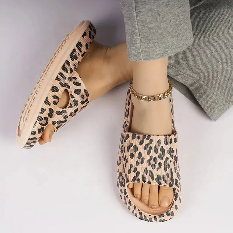 Khaki thick platform cloud slippers for women and men, summer casual footwear by Jungle Line with 3.5cm sole.
