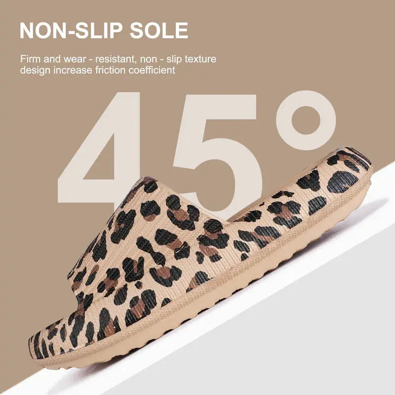 Khaki Jungle Line thick platform cloud slippers for women and men, summer casual footwear with cushioned soles and cloud-like comfort.
