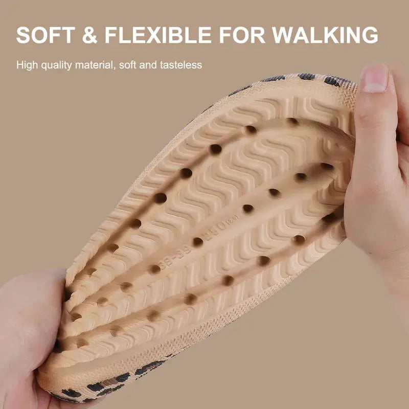 Khaki thick platform cloud slippers for women and men by Jungle Line, summer casual footwear with a cushioned sole and comfortable design.