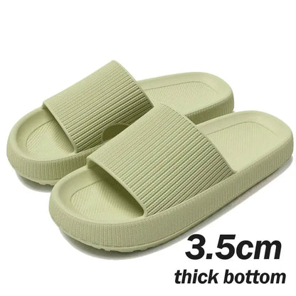 Khaki thick platform cloud slippers for women and men, summer footwear by Jungle Line with 3.5cm sole.