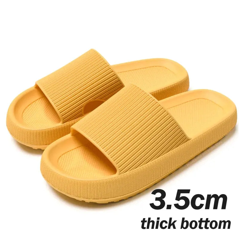 Khaki thick platform cloud slippers for women and men by Jungle Line, summer casual footwear with cushioned soles.
