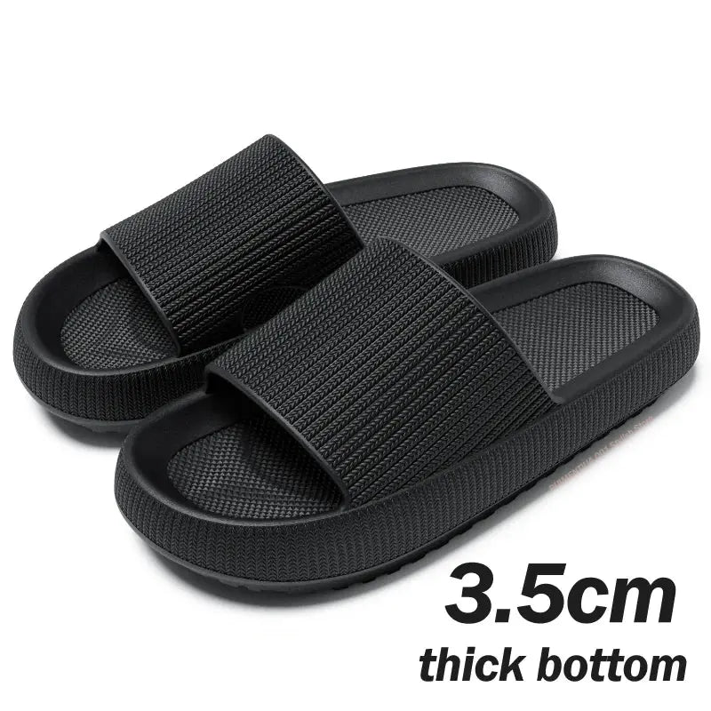 Khaki thick platform cloud slippers for women and men, summer slip-ons by Jungle Line with 3.5cm elevated sole.