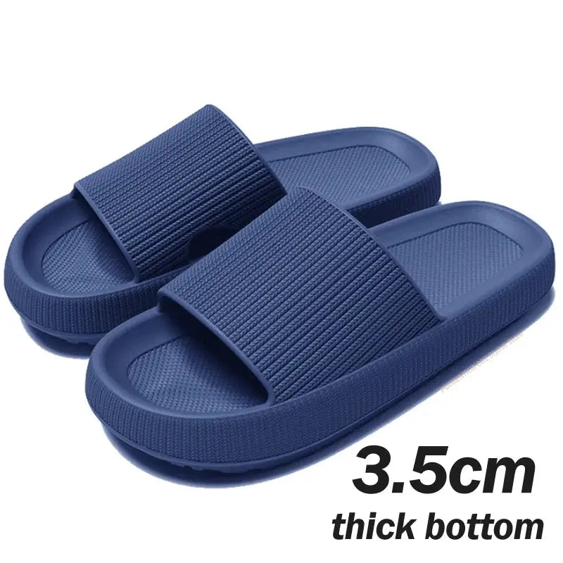 Khaki thick platform cloud slippers for women and men by Jungle Line, summer casual footwear with 3.5cm sole.