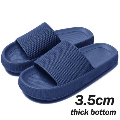 Khaki thick platform cloud slippers for women and men by Jungle Line, summer casual footwear with 3.5cm sole.