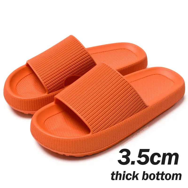 Khaki thick platform cloud slippers for women and men by Jungle Line, summer casual footwear with 3.5cm elevated sole.