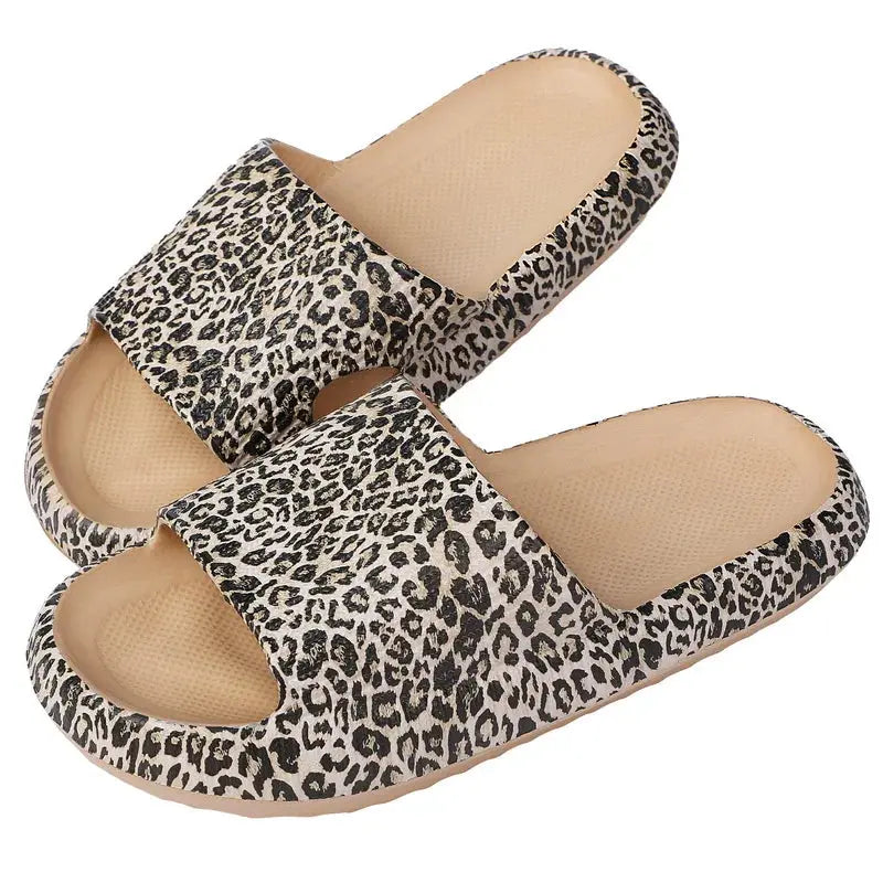 Khaki thick platform cloud slippers for women and men by Jungle Line, summer footwear with 3.5cm sole and cushioned comfort