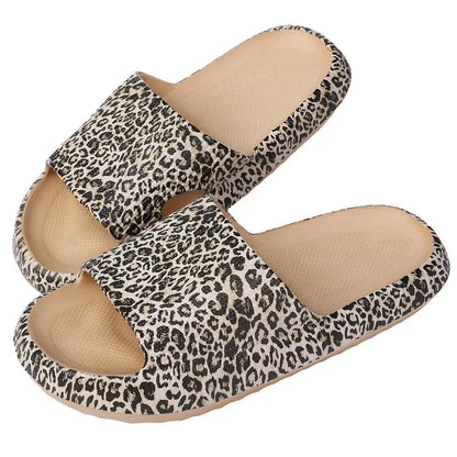 Khaki thick platform cloud slippers for women and men by Jungle Line, summer footwear with 3.5cm sole and cushioned comfort