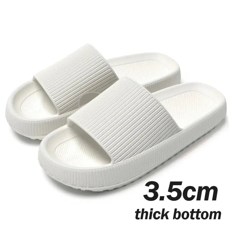 Khaki thick platform cloud slippers for women and men by Jungle Line, summer casual footwear with 3.5cm elevated sole.